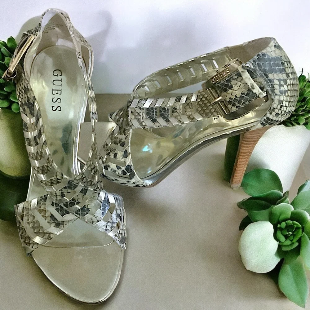 Guess Women’s Rianne Python Print Sandals - Picture 9 of 16